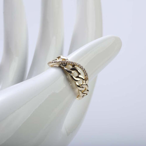 Golden cable chain ring with crystal stones for women's accessories by Bentati Fashion Dubai