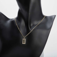 Golden rectangular pendant necklace with crystal stones for women's accessories by Bentati Fashion Dubai