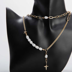 Golden star pendant necklace with pearl for women's accessories by Bentati Fashion Dubai