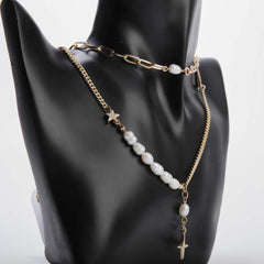 Golden star pendant necklace with pearl for women's accessories by Bentati Fashion Dubai