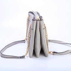 Grey chain shoulder three compartment women's bag by Bentati Fashion Dubai