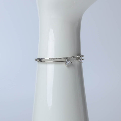 Silver two layer bangle with crystal arrow for women's accessories by Bentati Fashion Dubai