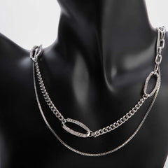 Silver two layer chain necklace with crystal stones for women's accessories by Bentati Fashion Dubai