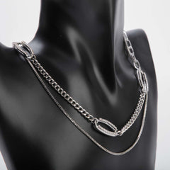 Silver two layer chain necklace with crystal stones for women's accessories by Bentati Fashion Dubai