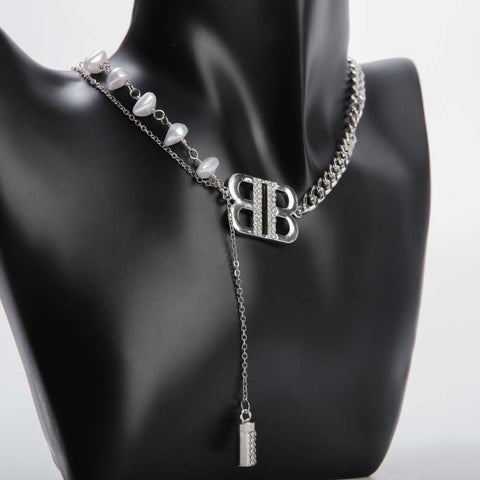 Silver chain necklace with pearl for women's accessories by Bentati Fashion Dubai