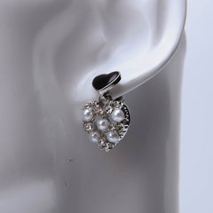 Silver heart earrings with pearl and crystal stones for women's accessories by Bentati Fashion Dubai