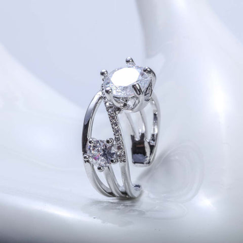 Three layer double silver ring with crystal stones for women's accessories by Bentati Fashion Dubai