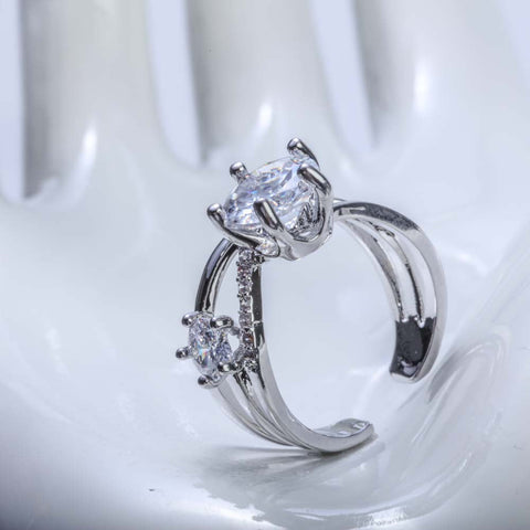Three layer double silver ring with crystal stones for women's accessories by Bentati Fashion Dubai