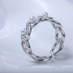 Silver ring with pearl and crystal stones for women's accessories by Bentati Fashion Dubai