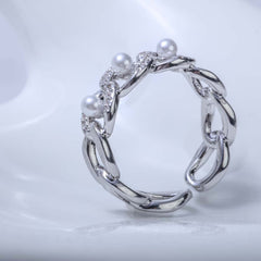 Silver ring with pearl and crystal stones for women's accessories by Bentati Fashion Dubai