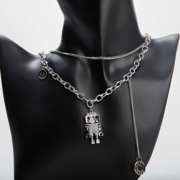 Double Chain Necklace With Robot Pendant