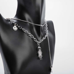 Silver double chain necklace with robot pendant for women's accessories by Bentati Fashion Dubai