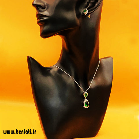 Oval Emerald and Diamond Drop Pendant